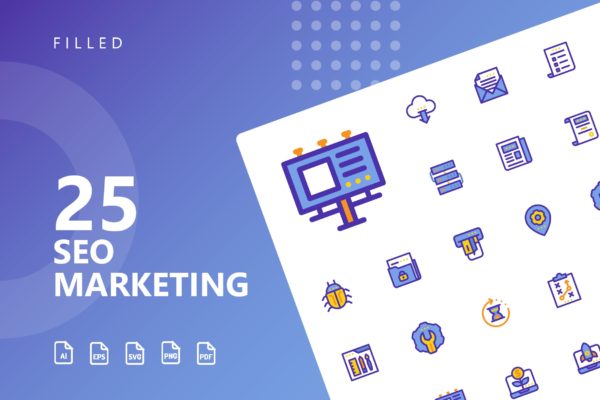 25枚SEO搜索引擎优化营销矢量填充第一素材精选图标v1 SEO Marketing Filled Icons