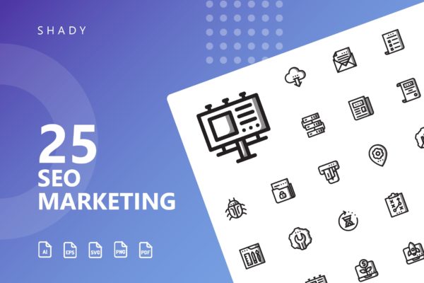 25枚SEO搜索引擎优化营销矢量阴影蚂蚁素材精选图标v1 SEO Marketing Shady Icons