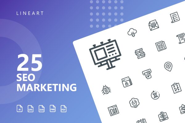 25枚SEO搜索引擎优化营销矢量线性第一素材精选图标v1 SEO Marketing Line Icons