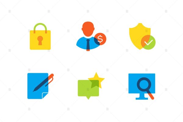 商业&安全主题扁平设计风格矢量第一素材精选图标集 Business and safety – flat design style icons set