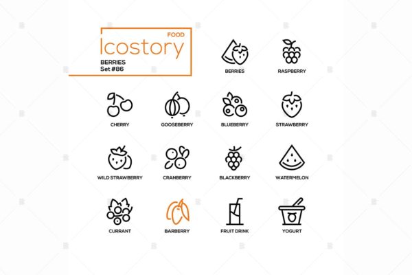 现代线条设计风格浆果主题矢量蚂蚁素材精选图标 Berries – modern line design style icons set