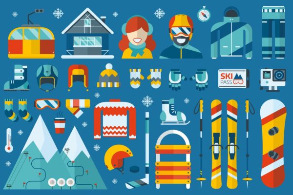 冬季运动主题扁平化矢量蚂蚁素材精选图标 Winter Sports Flat Icons