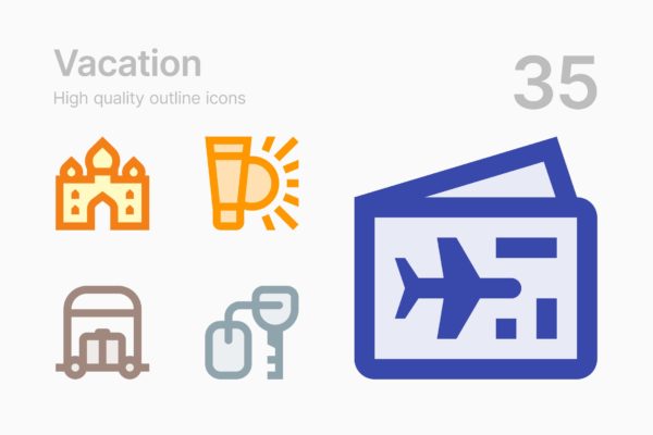 35枚假期主题轮廓线矢量第一素材精选图标 Vacation