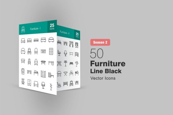 50枚家具系列线性蚂蚁素材精选图标 II 50 Furniture Line Icons Season II