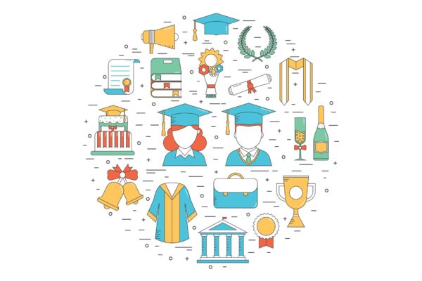 毕业主题矢量线性第一素材精选图标素材 Graduation Thin Line Icons