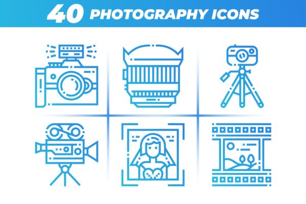 40枚摄像摄影主题矢量线性第一素材精选图标 40 Photography Icons