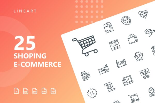 25枚网上购物电子商务矢量线性第一素材精选图标v1 Shopping E-Commerce Line Icons