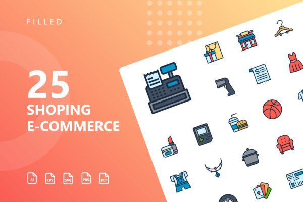 25枚网上购物电子商务矢量填充色蚂蚁素材精选图标v2 Shopping E-Commerce Filled Icons