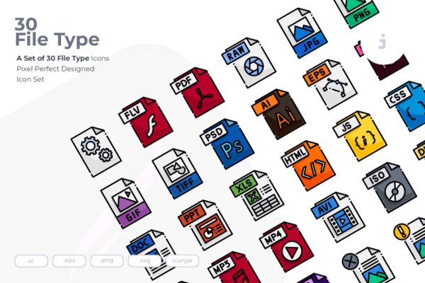 30种文件格式矢量蚂蚁素材精选图标 30 File Type Icons