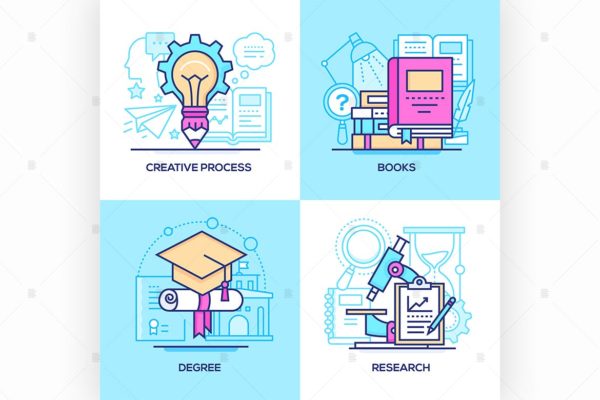 商业&在校教育主题矢量第一素材精选图标 Business and online education – set of icons