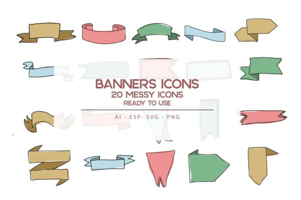 20枚横幅手绘草图矢量填充色蚂蚁素材精选图标 Banners Icons set