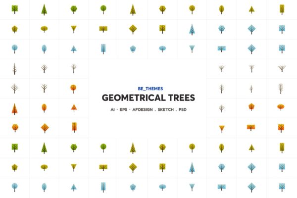 树木几何图形蚂蚁素材精选图标矢量设计模板 Geometrical Trees Icon Template