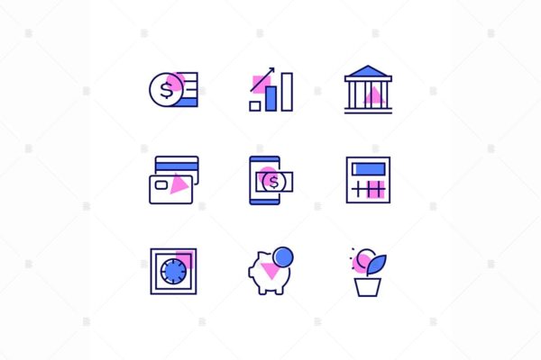 商业&金融主题线性设计风格矢量第一素材精选图标 Business and finance – line design style icons set