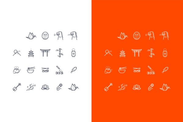 日本元素矢量线性第一素材精选图标素材 vector japanese line art icons set
