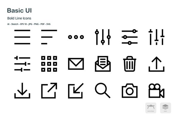 基础UI设计操作选项矢量线性第一素材精选图标 Basic User Interface Mini Bold Line Vector Icons
