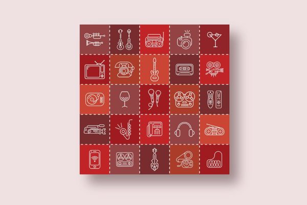 音乐/多媒体主题矢量线性蚂蚁素材精选图标 Three options of the Line Art Vector Icon Set