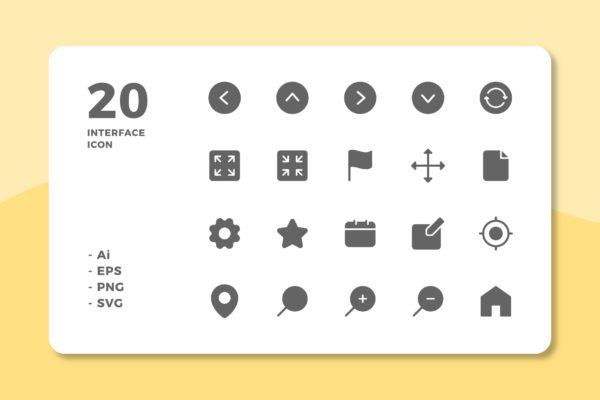 20枚UI界面设计APP操作选项蚂蚁素材精选图标v1 20 Interface Icons Vol.1 (Solid)