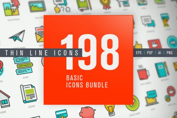 网站和应用程序设计矢量线性蚂蚁素材精选图标素材包 Set of Thin Line Basic Icons Bundle