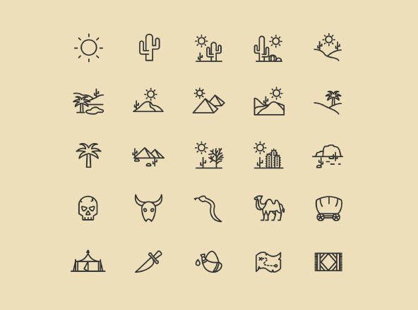 25枚沙漠主题矢量线性第一素材精选图标 25 Desert Line Vector Icons