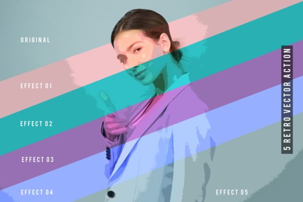 5种复古着色做旧效果PS照片处理动作 5 Retro Vector Action