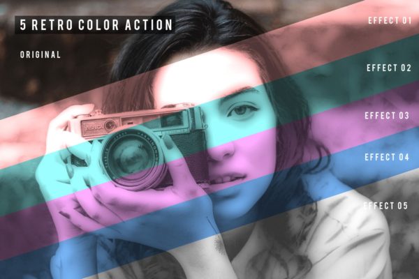 5种复古照片颜色特效滤镜第一素材精选PS动作 5 Retro Color Action