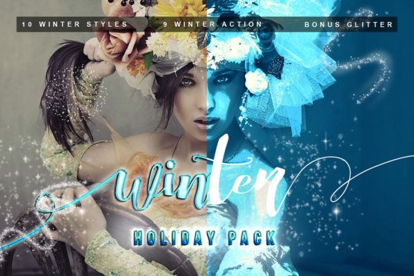 照片添加冬天雪花冰霜氛围特效第一素材精选PS动作 Winter Pack Photoshop Action