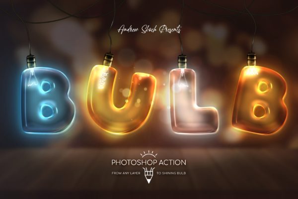 发光灯泡英文字母文字特效蚂蚁素材精选PS动作 Light Bulb – Photoshop Action