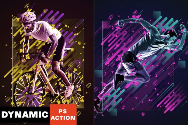 动态线条/三角形/冷色调动感艺术效果第一素材精选PS动作 Dynamic Photoshop Action