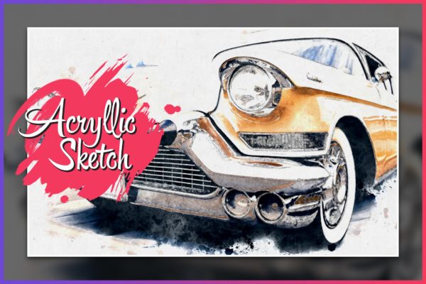 丙烯酸素描艺术效果蚂蚁素材精选PS动作 Fast Acrylic Sketch CS4+ Photoshop Action