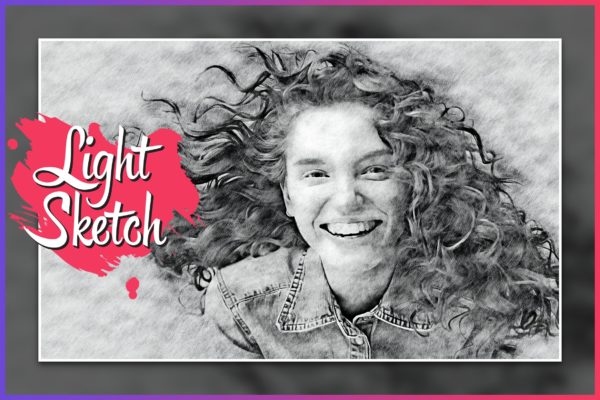 照片铅笔素描效果一键生成蚂蚁素材精选PS动作 Light Sketch CS4+ Photoshop Action