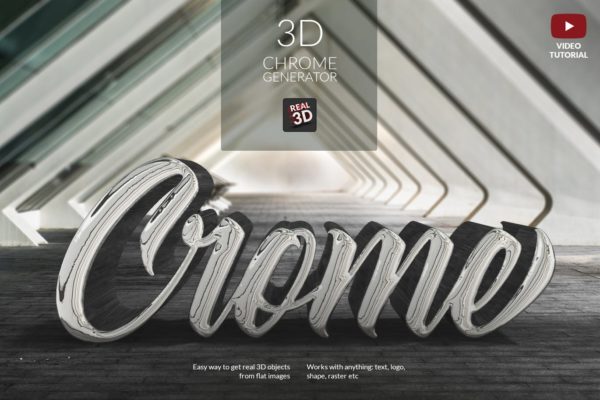 3D金属铬字体特效生成蚂蚁素材精选PS动作 3D Chrome Generator