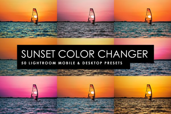 50个日出日落摄影调色滤镜第一素材精选LR预设 50 Sunset Color Changer Lightroom Presets and LUTs
