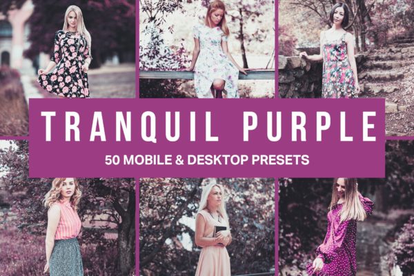50款优雅紫色调照片调色滤镜蚂蚁素材精选LR预设 50 Tranquil Purple Lightroom Presets and LUTs