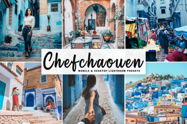 天蓝色调/褪色增强日落照片后期处理蚂蚁素材精选LR预设 Chefchaouen Mobile & Desktop Lightroom Presets