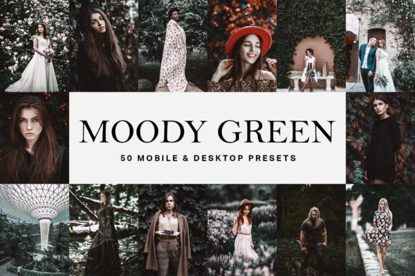 50款室外肖像人像摄影对比鲜明电影胶片色调Lightroom预设 50 Moody Green Lightroom Presets
