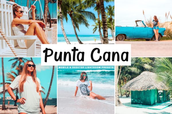 蓝色&绿松石色自然暖色调Lightroom预设 Punta Cana Mobile & Desktop Lightroom Presets