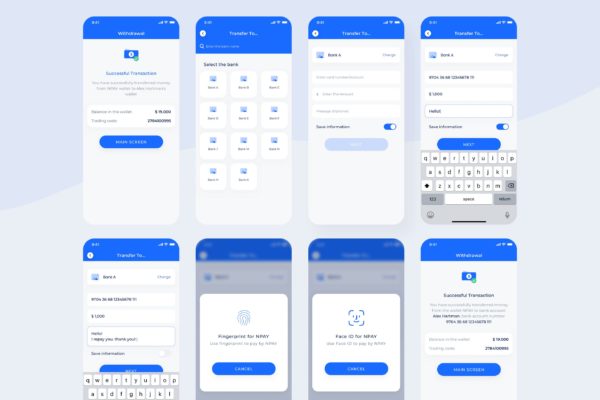 电子钱包移动支付APP应用转账记录界面设计第一素材精选模板 Transfer – Wallet Mobile UI – N