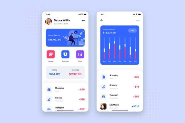 手机银行APP用户界面UI设计第一素材精选模板 Mobile Banking UI Kit Template