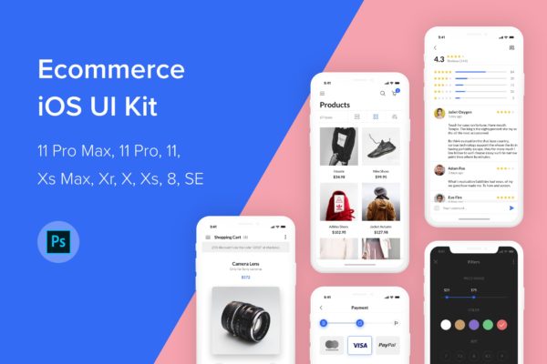 iOS平台网上商城APP应用界面UI设计第一素材精选套件PSD模板 Ecommerce iOS UI Kit (Photoshop)
