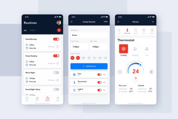 智能家居APP应用控制中心界面设计蚂蚁素材精选模板 3 iOS screen for Smart Home Controller app