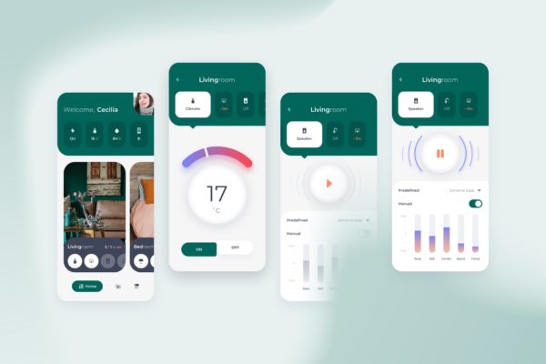 智能家居APP客厅控制界面设计蚂蚁素材精选模板 Smart Home Livingroom Control UI – FD
