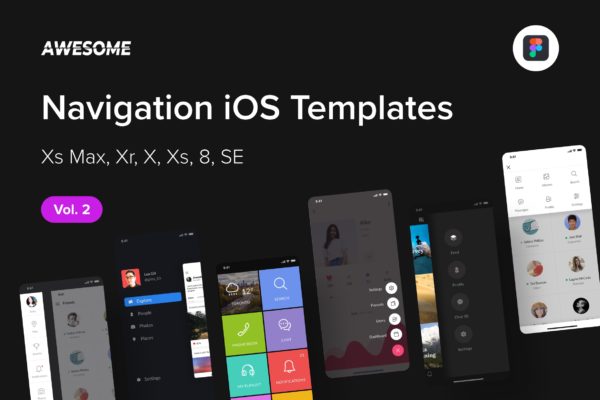 iOS平台APP应用导航菜单设计蚂蚁素材精选模板v2[Figma] Awesome iOS UI Kit – Navigation Vol. 2 (Figma)