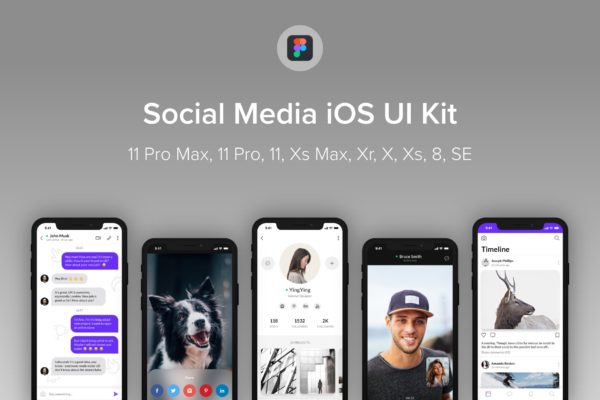 iOS平台社交媒体APP应用UI设计第一素材精选套件[for Figma] Social Media iOS UI Kit (Figma)