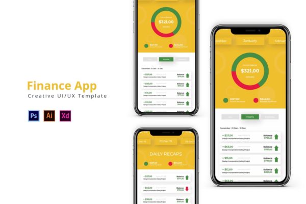 网上银行电子钱包APP应用账单管理界面设计第一素材精选模板 App Finance