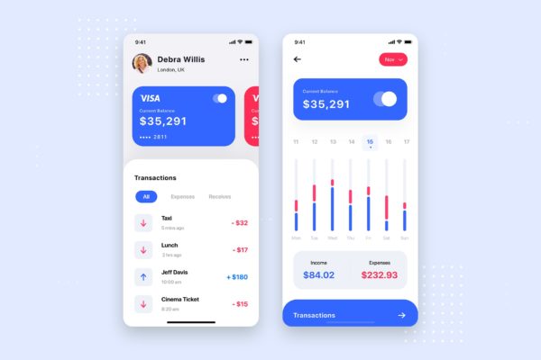 财务APP应用程序UI界面设计第一素材精选模板 Finance App UI Kit Template