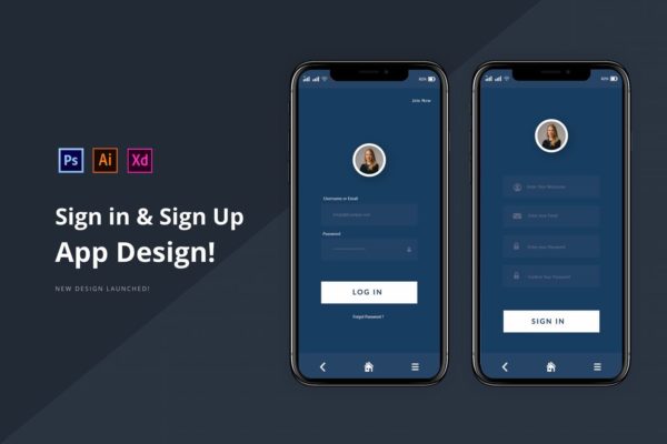 极简设计风格APP应用注册登录界面设计蚂蚁素材精选模板 Clean Sign In & Login