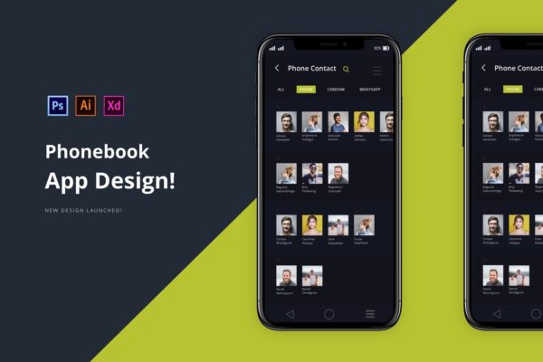 电话通讯录APP应用UI设计蚂蚁素材精选模板 App Phonebook