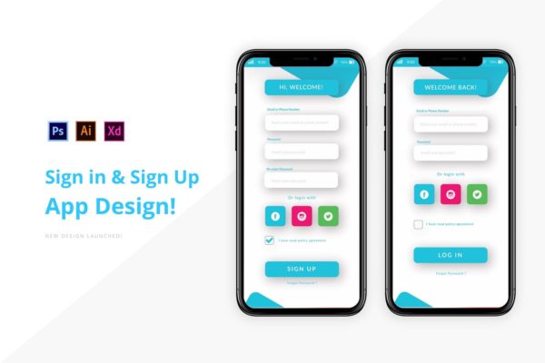 创意APP应用注册登录界面设计蚂蚁素材精选模板 Creative Login & Sign Up