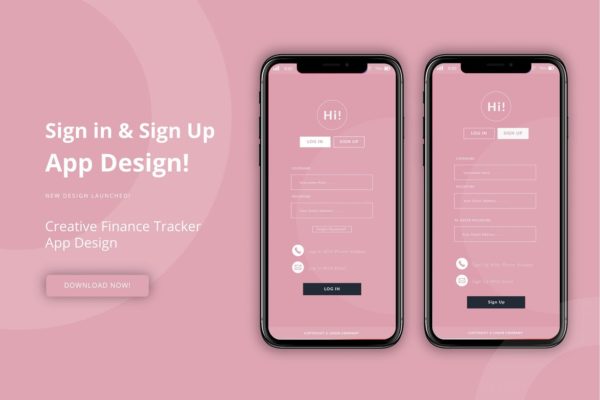 粉色APP应用注册登录界面设计第一素材精选模板 Pink Login＆Sign Up