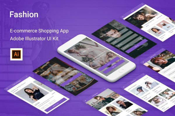 时尚服饰电商APP应用UI设计蚂蚁素材精选套件 Fashion – Ecommerce Shopping App Adobe Illustrator